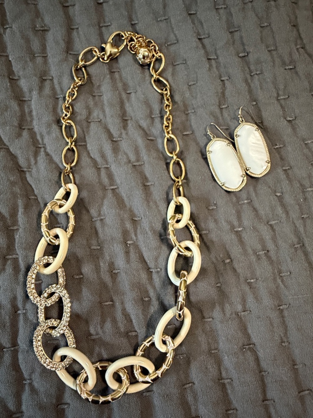 Gold and Cream Statement Link Necklace with Matching Earrings